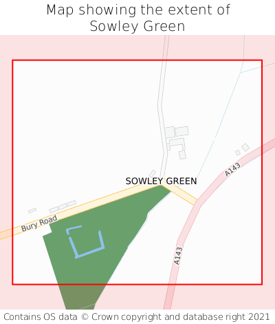 Map showing extent of Sowley Green as bounding box