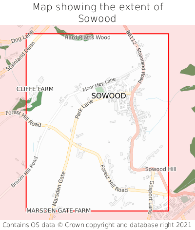 Map showing extent of Sowood as bounding box