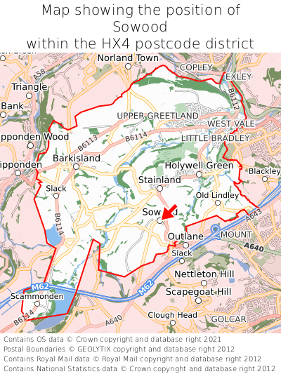 Map showing location of Sowood within HX4