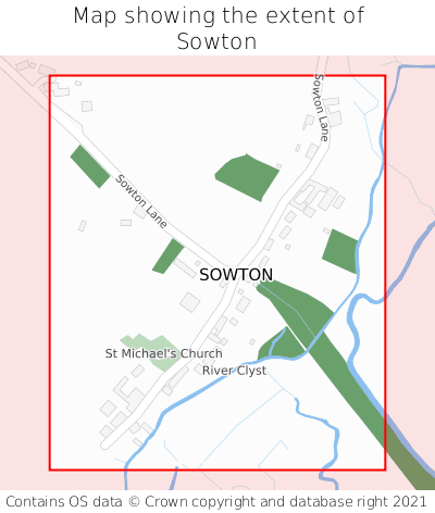Map showing extent of Sowton as bounding box