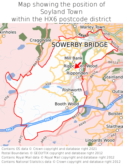 Map showing location of Soyland Town within HX6