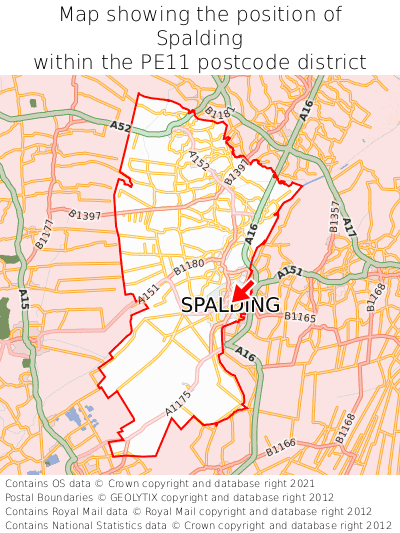 Map showing location of Spalding within PE11