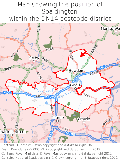 Map showing location of Spaldington within DN14