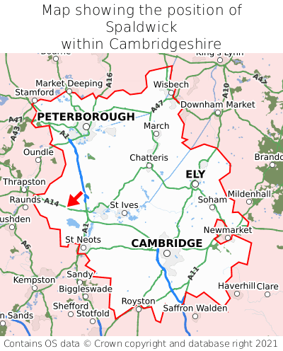 Map showing location of Spaldwick within Cambridgeshire