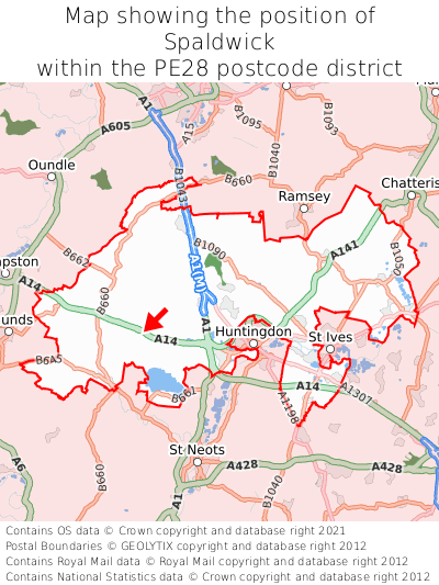 Map showing location of Spaldwick within PE28