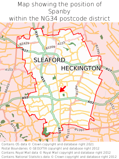 Map showing location of Spanby within NG34