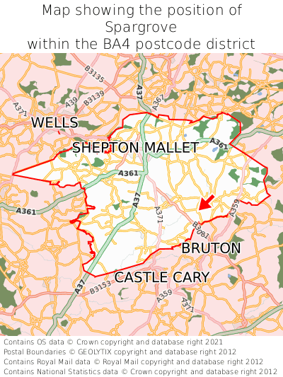 Map showing location of Spargrove within BA4