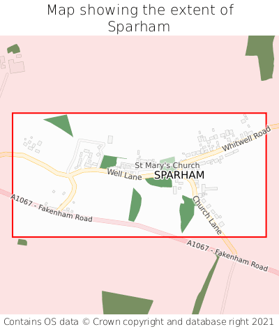 Map showing extent of Sparham as bounding box