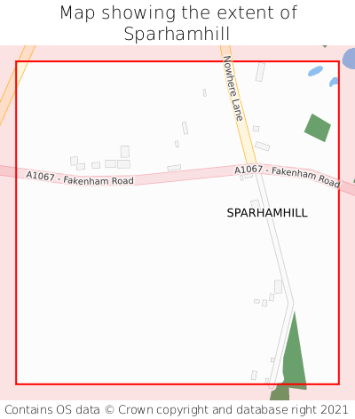 Map showing extent of Sparhamhill as bounding box