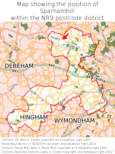 Map showing location of Sparhamhill within NR9