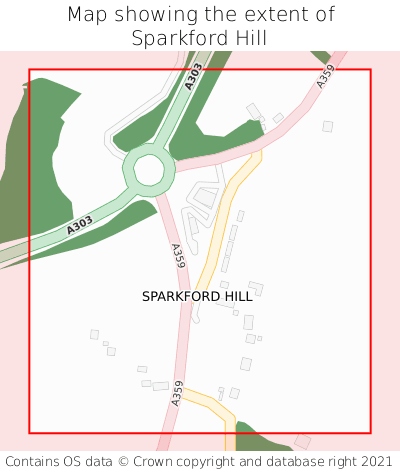 Map showing extent of Sparkford Hill as bounding box