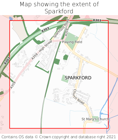 Map showing extent of Sparkford as bounding box