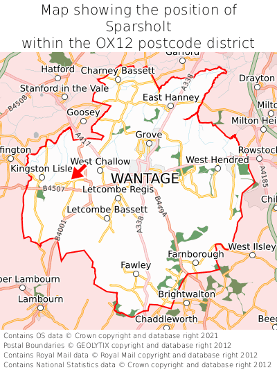 Map showing location of Sparsholt within OX12