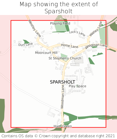 Map showing extent of Sparsholt as bounding box