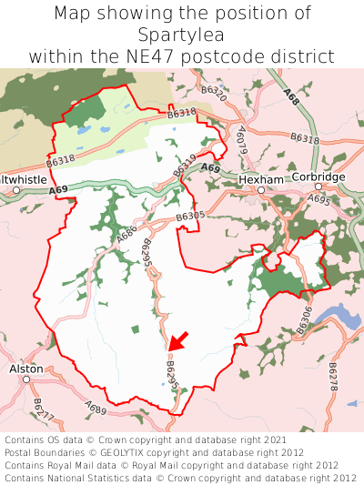 Map showing location of Spartylea within NE47