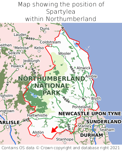 Map showing location of Spartylea within Northumberland