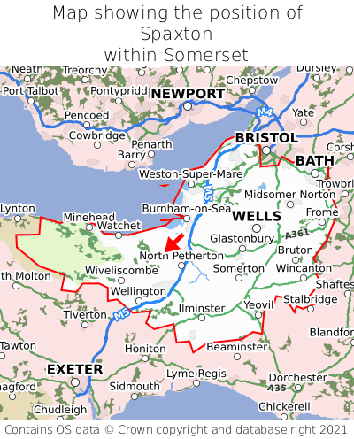 Map showing location of Spaxton within Somerset