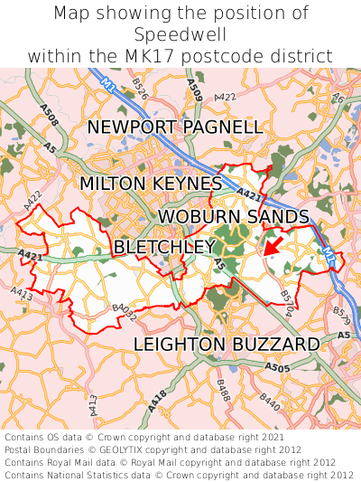 Map showing location of Speedwell within MK17
