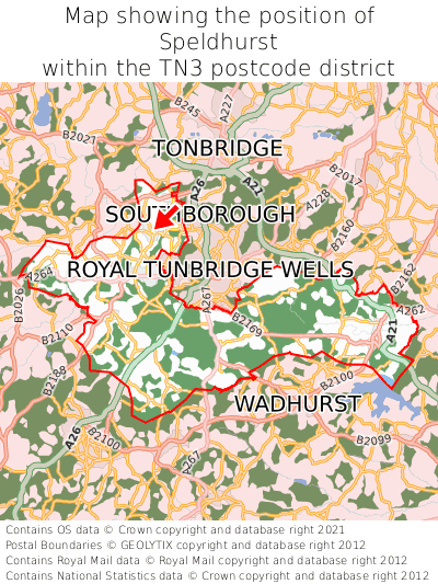 Map showing location of Speldhurst within TN3