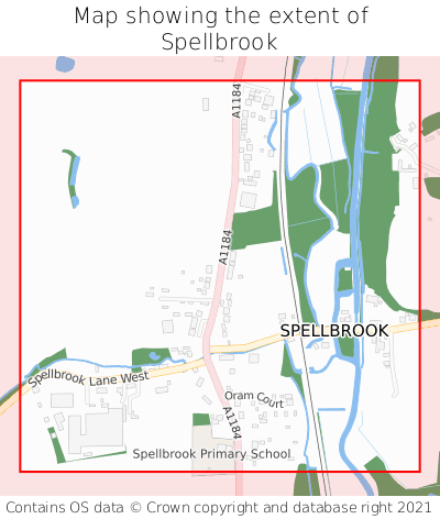 Map showing extent of Spellbrook as bounding box