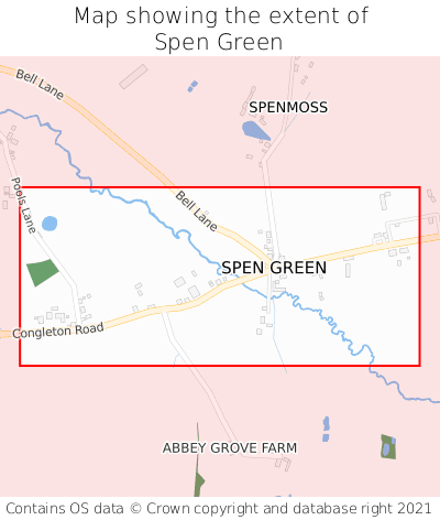 Map showing extent of Spen Green as bounding box