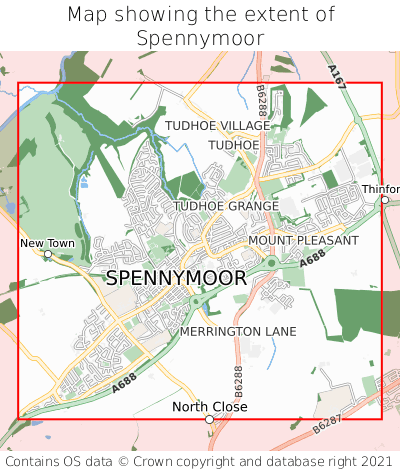 Map showing extent of Spennymoor as bounding box