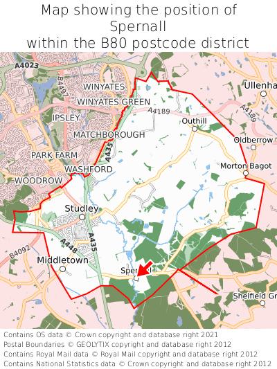 Map showing location of Spernall within B80