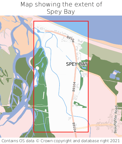Map showing extent of Spey Bay as bounding box