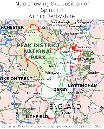 Map showing location of Spinkhill within Derbyshire