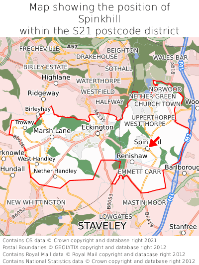 Map showing location of Spinkhill within S21