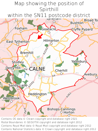 Map showing location of Spirthill within SN11