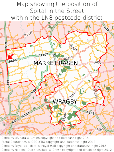 Map showing location of Spital in the Street within LN8