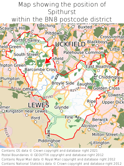 Map showing location of Spithurst within BN8