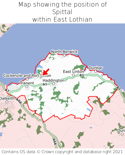 Map showing location of Spittal within East Lothian