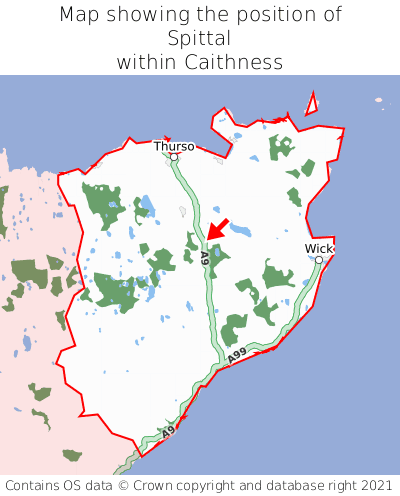 Map showing location of Spittal within Caithness