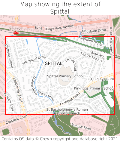 Map showing extent of Spittal as bounding box