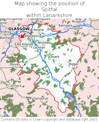 Map showing location of Spittal within Lanarkshire