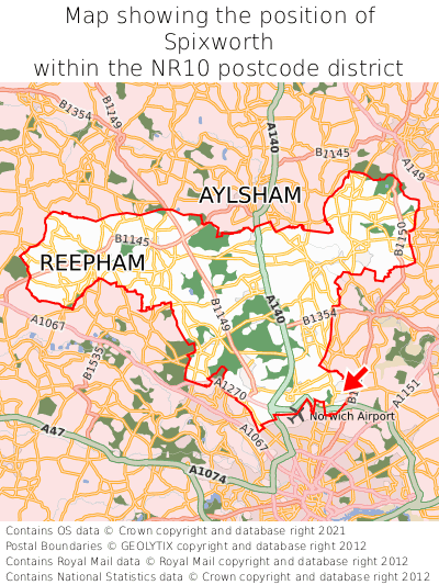 Map showing location of Spixworth within NR10