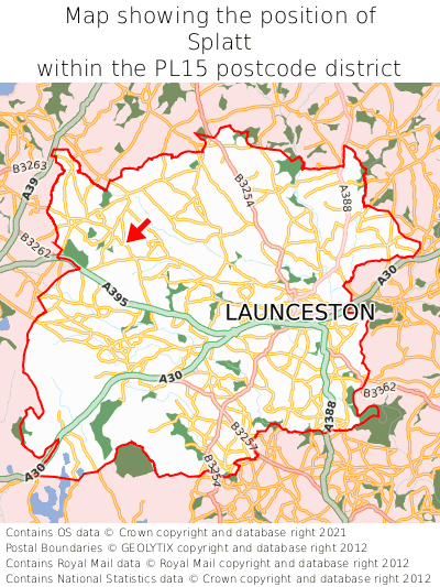 Map showing location of Splatt within PL15