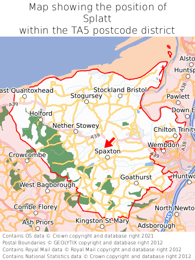 Map showing location of Splatt within TA5