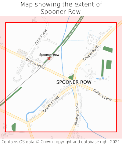 Map showing extent of Spooner Row as bounding box