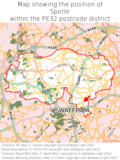 Map showing location of Sporle within PE32