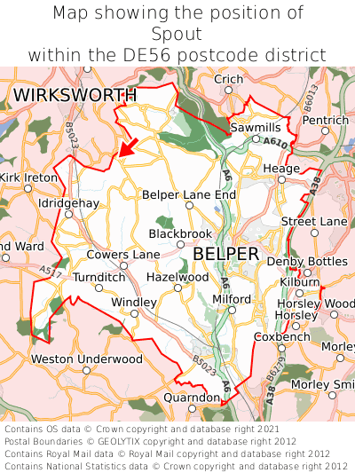 Map showing location of Spout within DE56