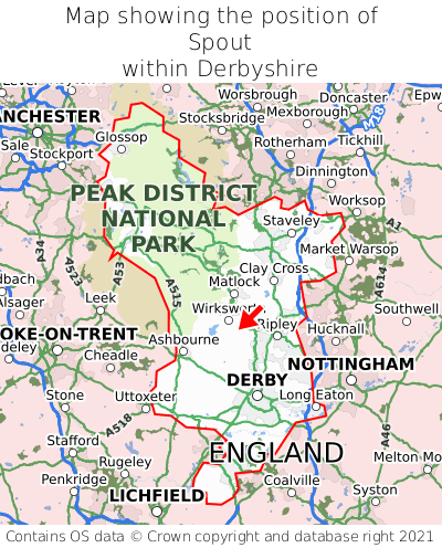 Map showing location of Spout within Derbyshire