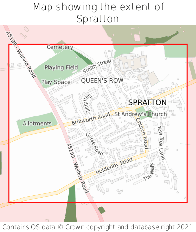 Map showing extent of Spratton as bounding box