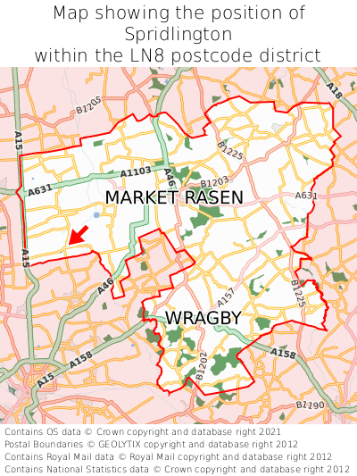 Map showing location of Spridlington within LN8