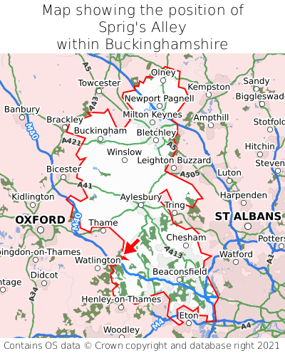 Map showing location of Sprig's Alley within Buckinghamshire