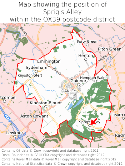 Map showing location of Sprig's Alley within OX39