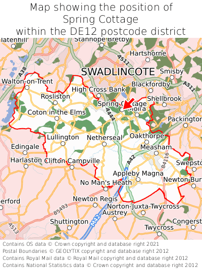 Map showing location of Spring Cottage within DE12