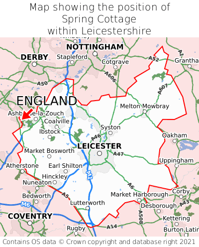 Map showing location of Spring Cottage within Leicestershire